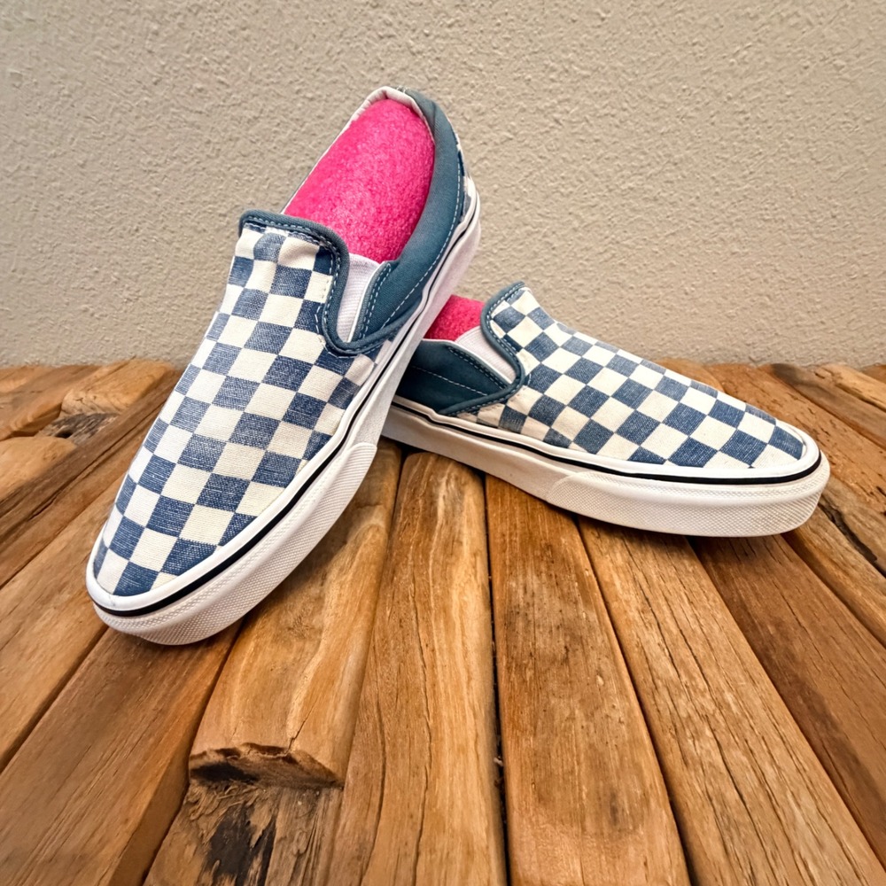 Vans Classic Slip-On 6.5 Men 8 Women Blue Checkerboard Canvas Sneakers